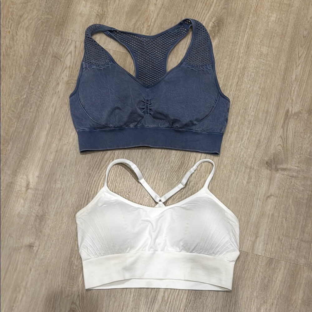 ProFit Women's Seamless Blue and White Sports Bra Bundle
